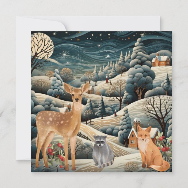  Winter Scene Christmas Woodland Animals  Thank You Card (Front)