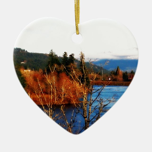 Winter Scene Columbia Gorge Ceramic Tree Decoration (Front)