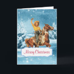 Winter Scene  Cowgirl and Horse Christmas Card 2<br><div class="desc">Winter Scene With Cowgirl and Horse. Use the editor to change the text if you prefer something different also Edit the 2 lines of text for names. They can also be deleted if you prefer to sign the cards by hand. See more items with holiday western and rodeo themes in...</div>
