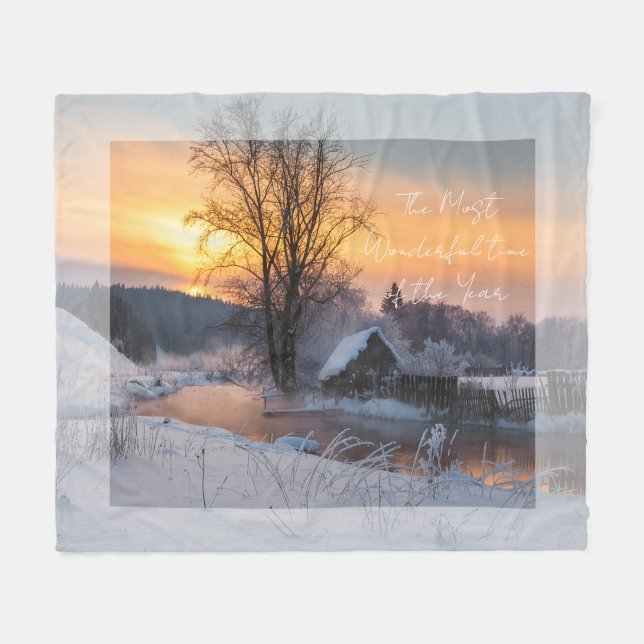 Winter scene custom Christmas Holiday  Fleece Blanket (Front (Horizontal))