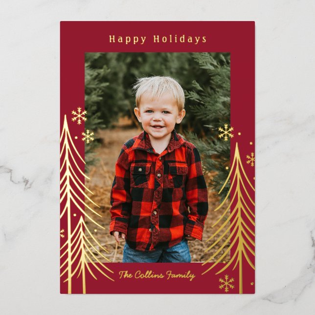 Winter Scene Foil Holiday Card Christmas Card (Front)