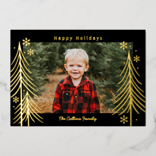 Winter Scene Foil Holiday Card Christmas Card