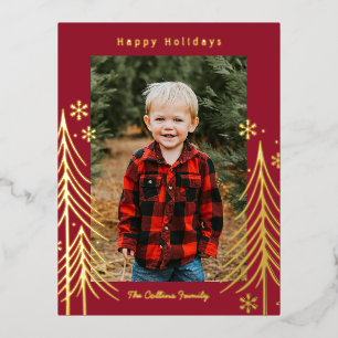 Winter Scene Foil Photo Christmas Holiday Postcard