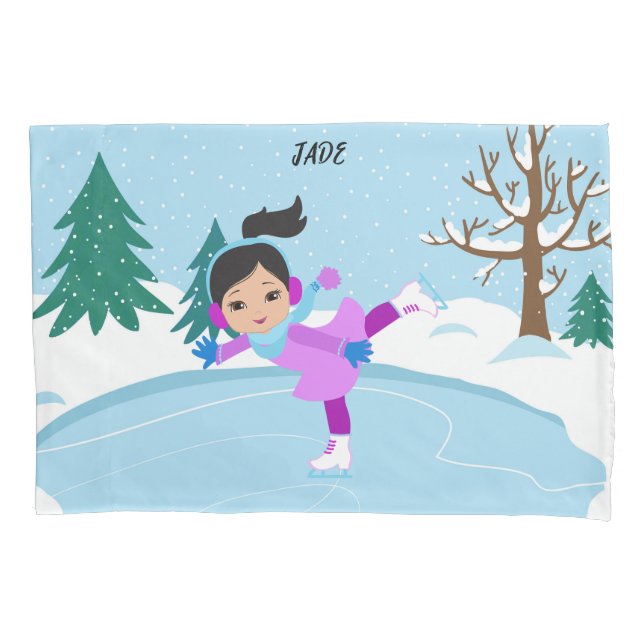 Winter scene Ice Skating personalised Pillow Case (Front)