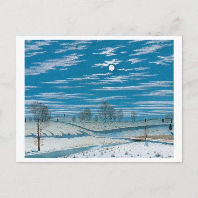 Winter Scene in Moonlight Painting Postcard (Front)