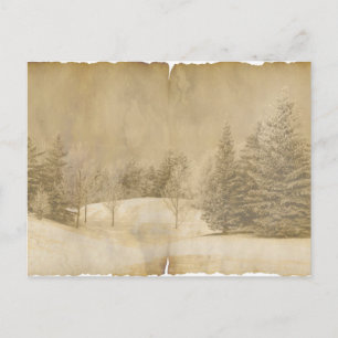 Winter Scene in Sepia and Parchment Postcard