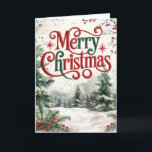 Winter Scene Merry Christmas Holiday Card<br><div class="desc">Colourful Christmas Card with winter scene,  personalise the text to anything you want when you order</div>