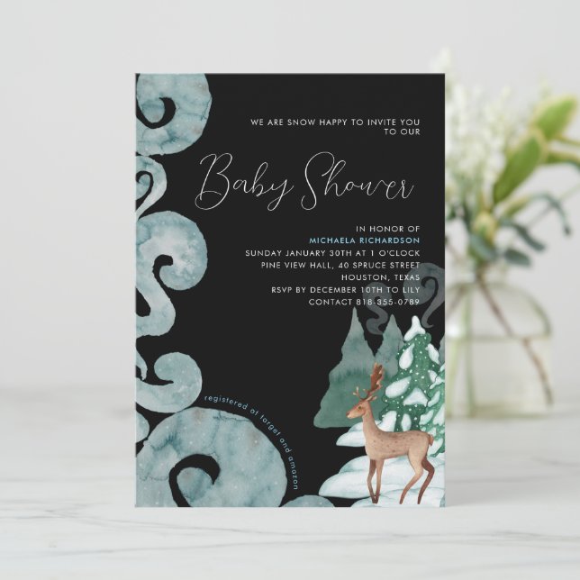WINTER SCENE MODERN BABY SHOWER BABY SPRINKLE |  INVITATION (Standing Front)