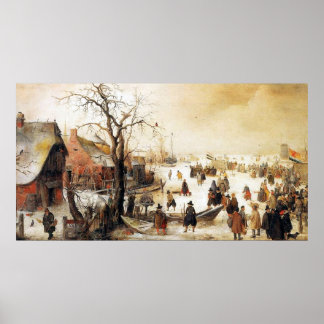 Winter Scene on a Canal ~ Vintage Fine Art Canvas Poster