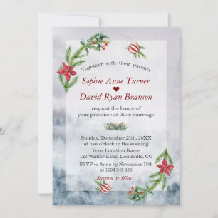 Winter Scene Pine Berry Christmas Ball Wedding Invitation