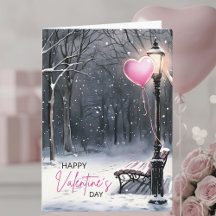 Winter Scene Pink Heart Balloon Valentine's Day