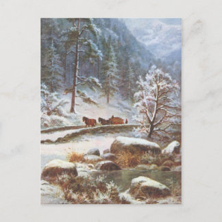 Winter Scene Postcard with Horses and Snow