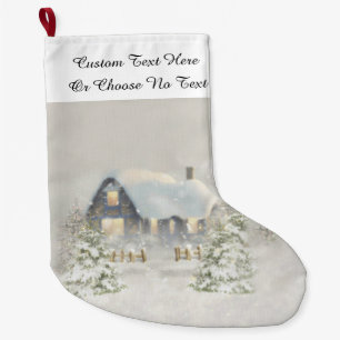 Winter Scene Rustic Snowy Woodland Forest Cabin Large Christmas Stocking
