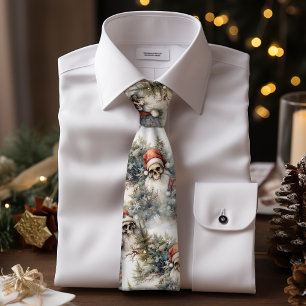Winter Scene Santa Skulls Christmas Trees Gothmas Tie