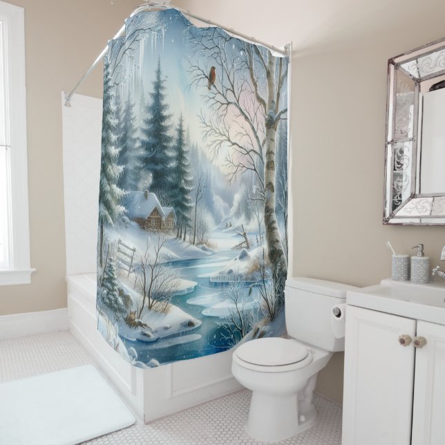 Winter Scene Shower Curtain (In Situ)