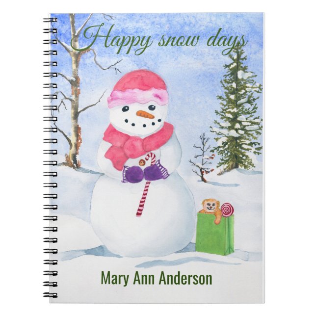 Winter scene snowman in pink Spiral Photo Notebook (Front)