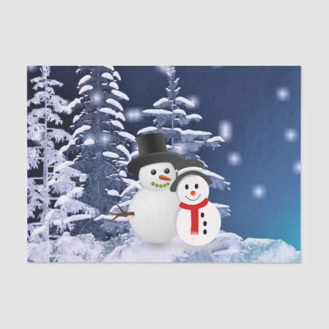 Winter Scene Snowmen Decoupage Tissue Paper (Front)