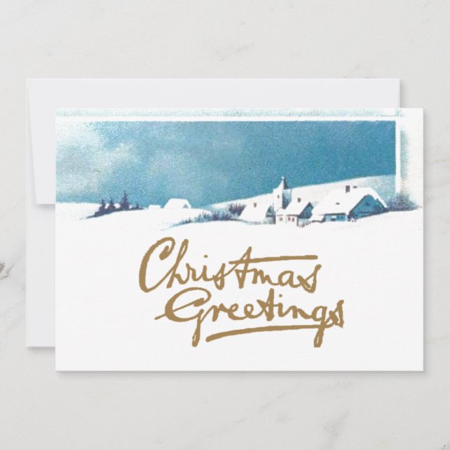Winter Scene Snowy Village Christmas Greetings  Holiday Card (Front)