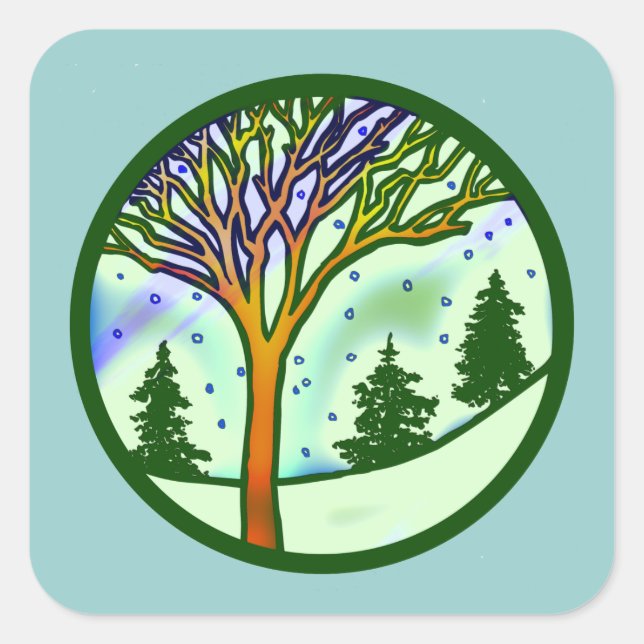 WINTER SCENE SQUARE STICKER (Front)