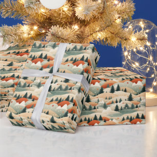 Winter Scene Trees Mountains Snow Wrapping Paper