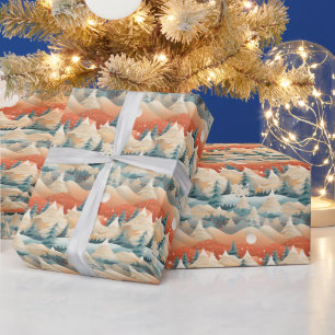 Winter Scene Trees Mountains Snow Wrapping Paper