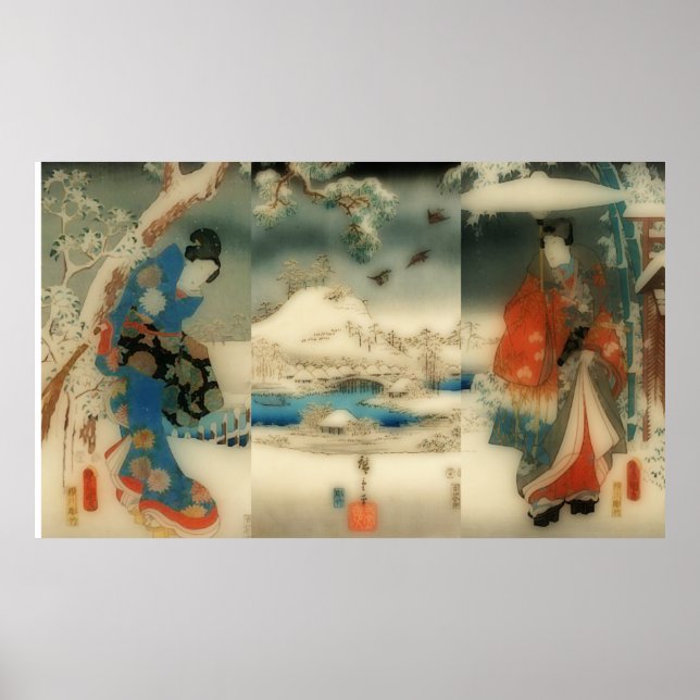 winter scene -vintage Japanese art triptych Poster (Front)