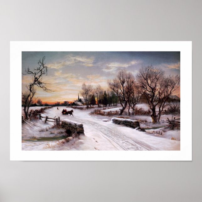 Winter Scene Vintage Lithograph Poster (Front)