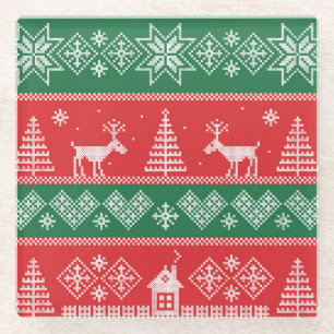 Winter scene: vintage seamless pattern glass coaster