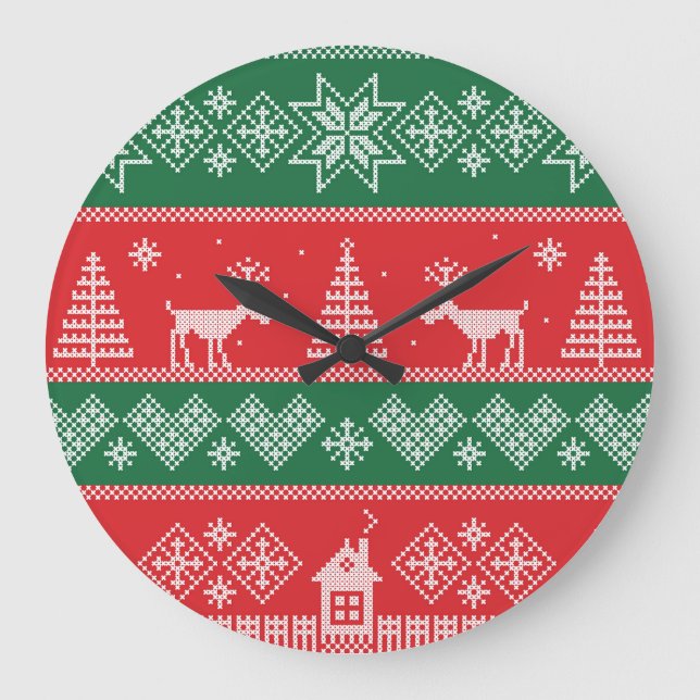 Winter scene: vintage seamless pattern large clock (Front)