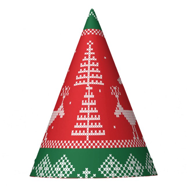 Winter scene: vintage seamless pattern party hat (Front)