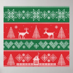 Winter scene: vintage seamless pattern poster