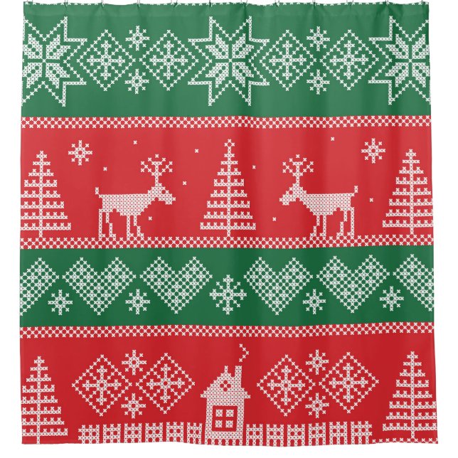 Winter scene: vintage seamless pattern shower curtain (Front)