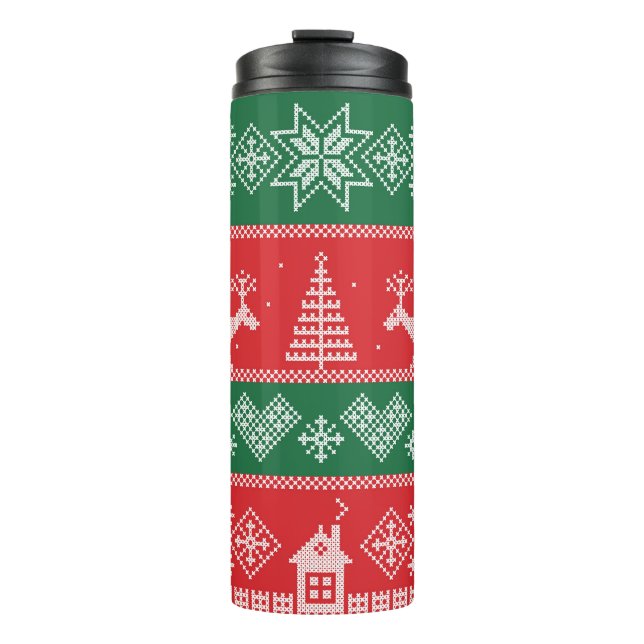 Winter scene: vintage seamless pattern thermal tumbler (Front)