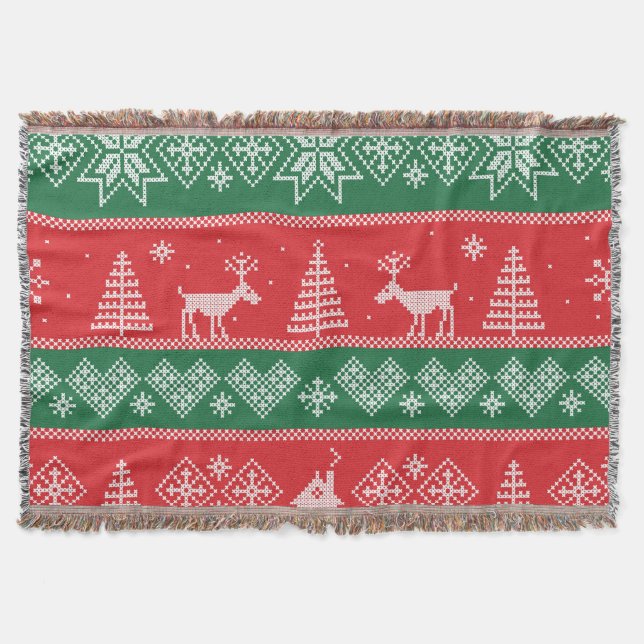 Winter scene: vintage seamless pattern throw blanket (Front)