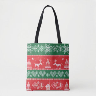 Winter scene: vintage seamless pattern tote bag