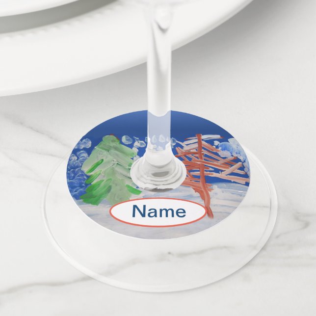 Winter Scene Wine Glass Tag (Close Up)