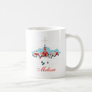 Winter Scene with a Red Church and Christmas Star Coffee Mug
