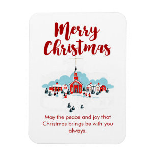 Winter Scene with a Red Church and Christmas Star Magnet