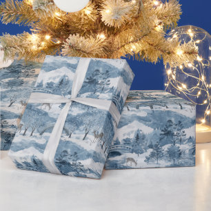 Winter Scene With A Snowy Landscape And A Deer Wrapping Paper