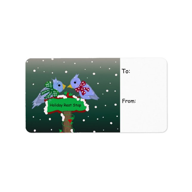 Winter Scene with BlueBirds Gift Tag (Front)