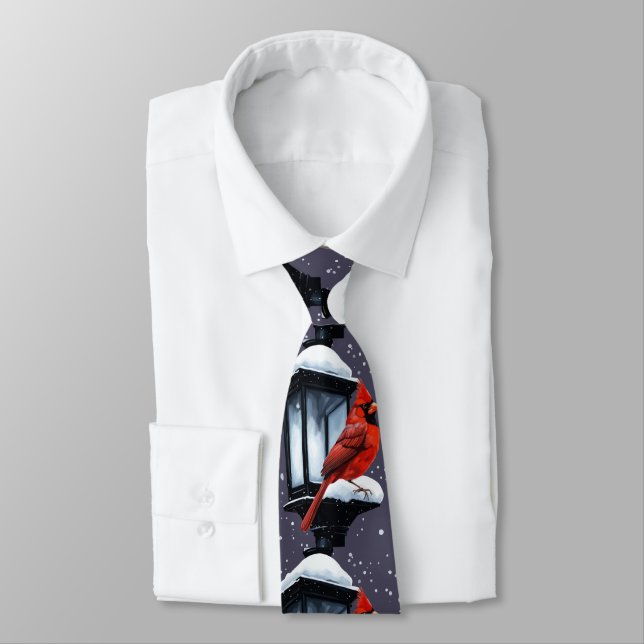 Winter Scene With Cardinal Bird Holiday Christmas  Tie (Tied)