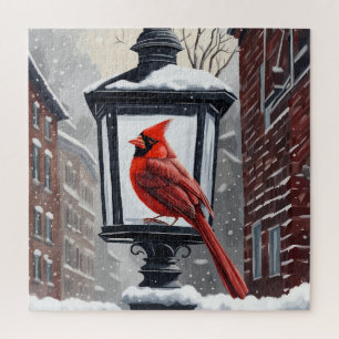 Winter-Scene with Cardinal-Bird Jigsaw Puzzle
