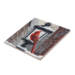 Winter-Scene with Cardinal-Bird Tile