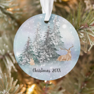 Winter Scene with Deer, Rabbit & Snow Ornament