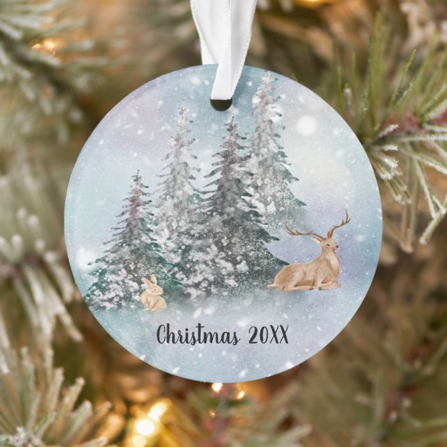 Winter Scene with Deer, Rabbit & Snow Ornament (Tree)