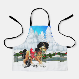 Winter Scene With Horse And Fence Merry Christmas  Apron