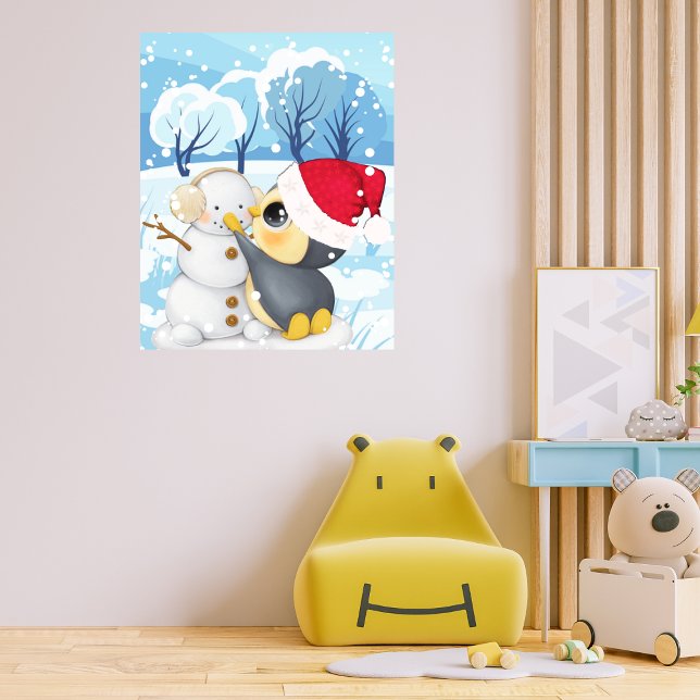 Winter Scene With Penguin And Snowman Poster (Creator Uploaded)