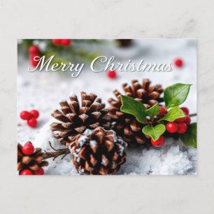 Winter Scene with Pine Cones Merry Christmas  Postcard