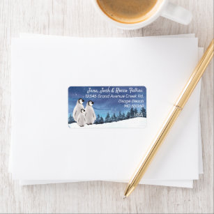 Winter scene with pinguins custom address label
