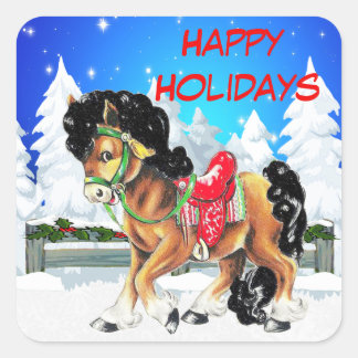 Winter Scene with Pony Custom Sticker